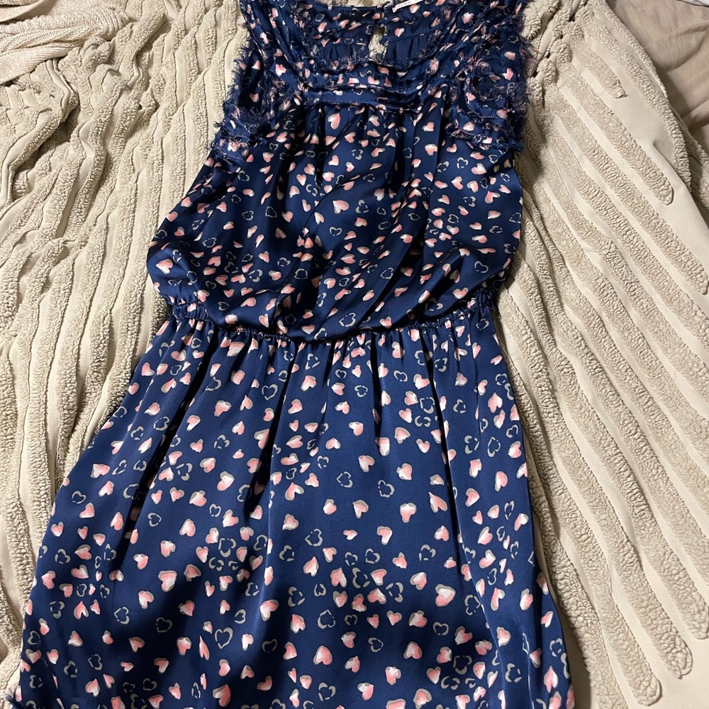Chelsea & Violet Navy and Pink Heart Pattern Dress
